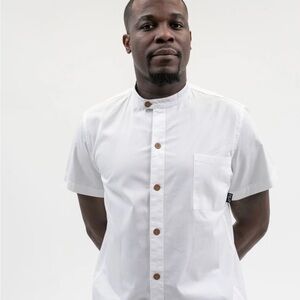 TILT White Casual Button Down Shirt with Mandarin Collar